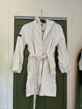 Lacoste White Plush Hooded Bathrobe with Belt